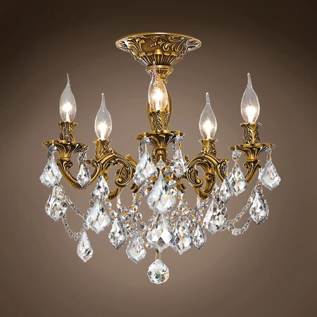 Joshua Marshal Versailles 5 Light 18 Tuscan Gold Semi Flushmount With Clear European 701593-001